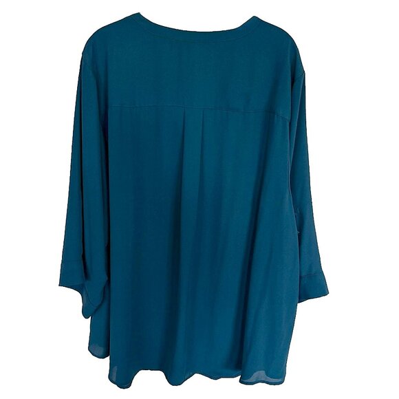 Torrid 4X TEAL Blue Green Harper 3/4 Sleeve Plus Size Top Blouse Tunic Pullover - Picture 2 of 15